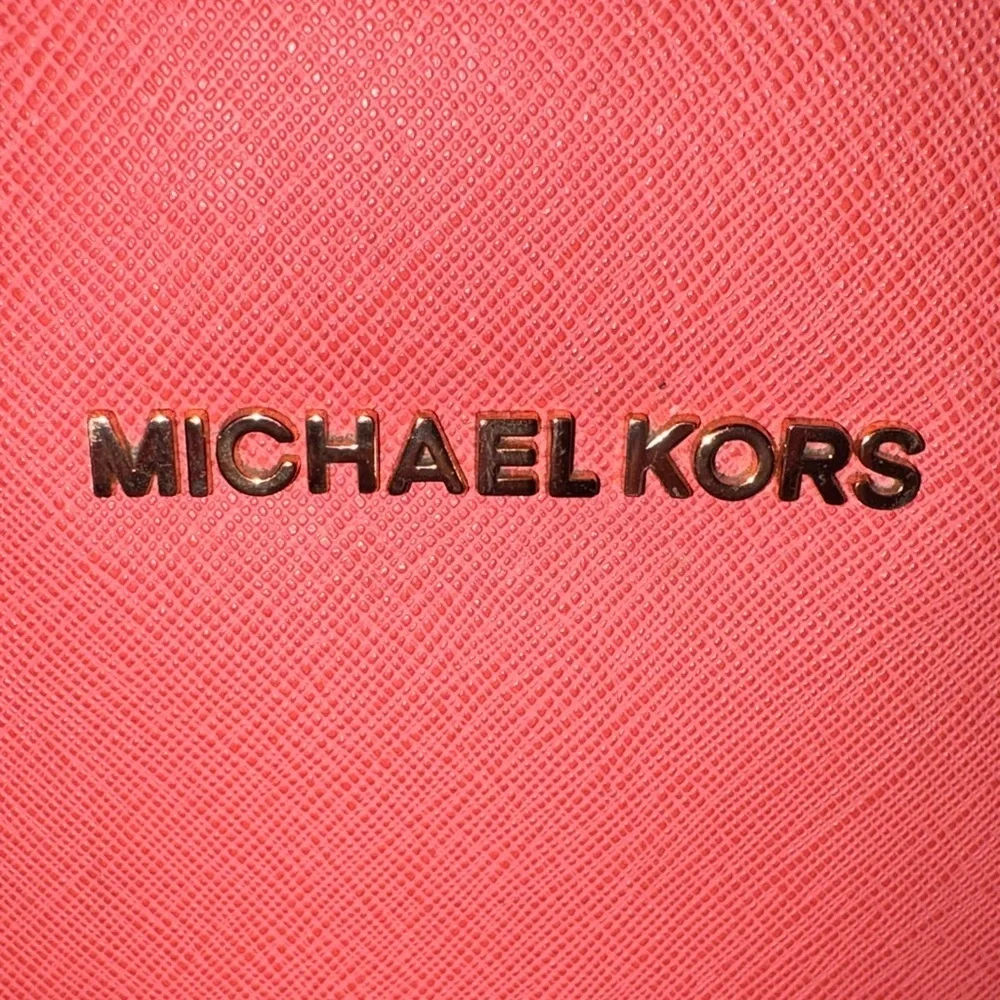 Vintage Authentic Michael Kors Vibrant Coral Tote Bag with Pockets